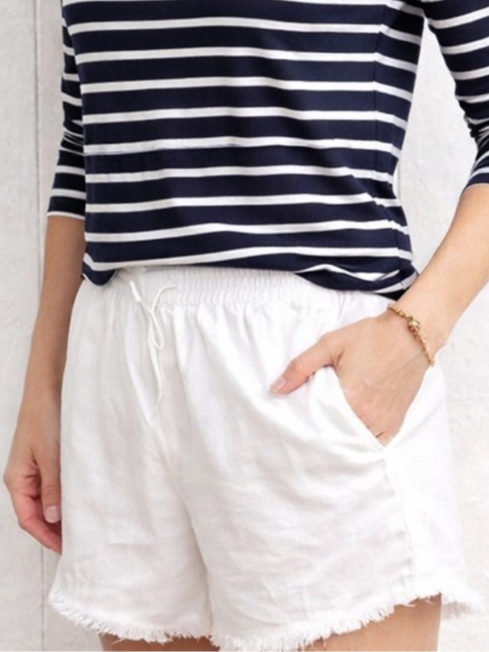 H&M Divided Linen Blend Shorts Women’s L White Pull On Coastal Beach Preppy